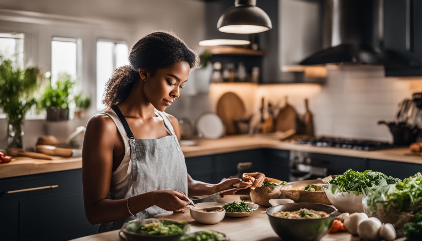 A person preparing and enjoying keto-friendly meals in a cozy kitchen.