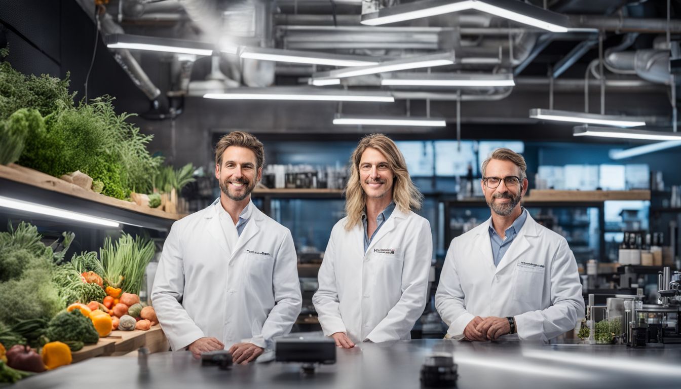 A photo of John Barban and his team at the lab surrounded by natural ingredients.