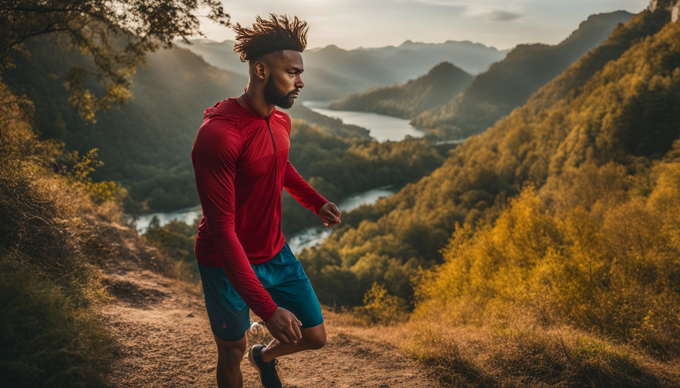 A man doing outdoor exercise in a scenic location with Red Boost.